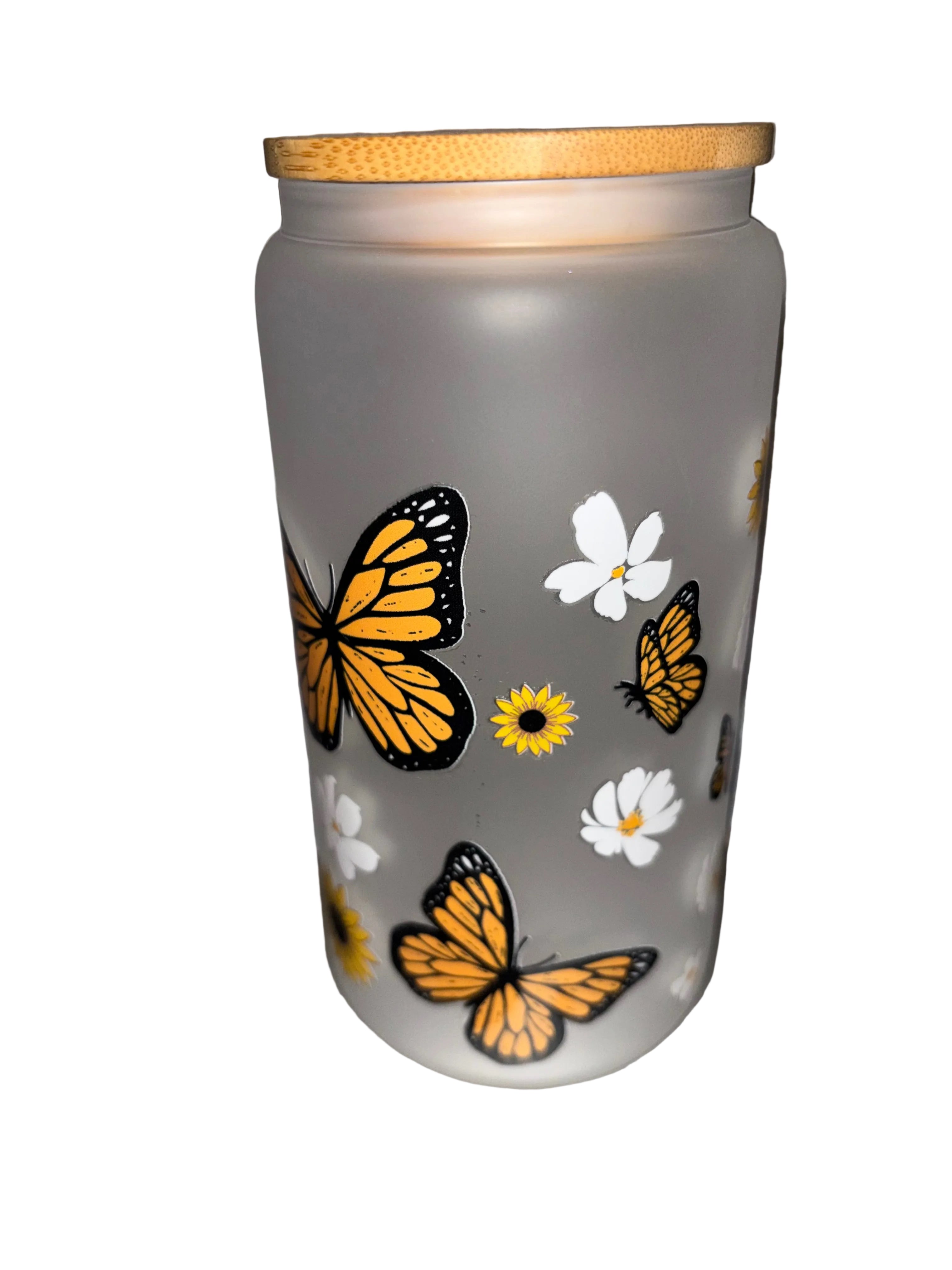 Butterfly Spring flowers frosted glasses hand wash only