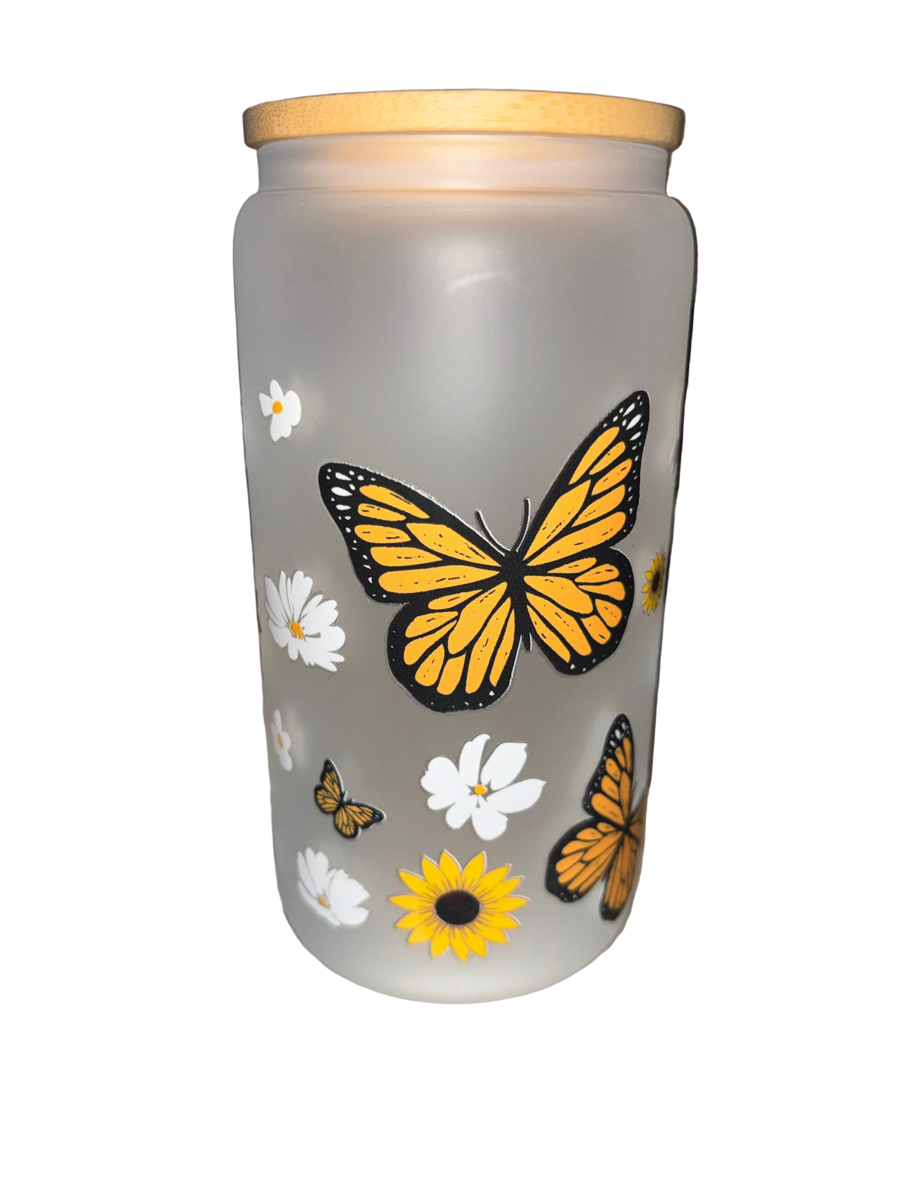 Butterfly Spring flowers frosted glasses hand wash only