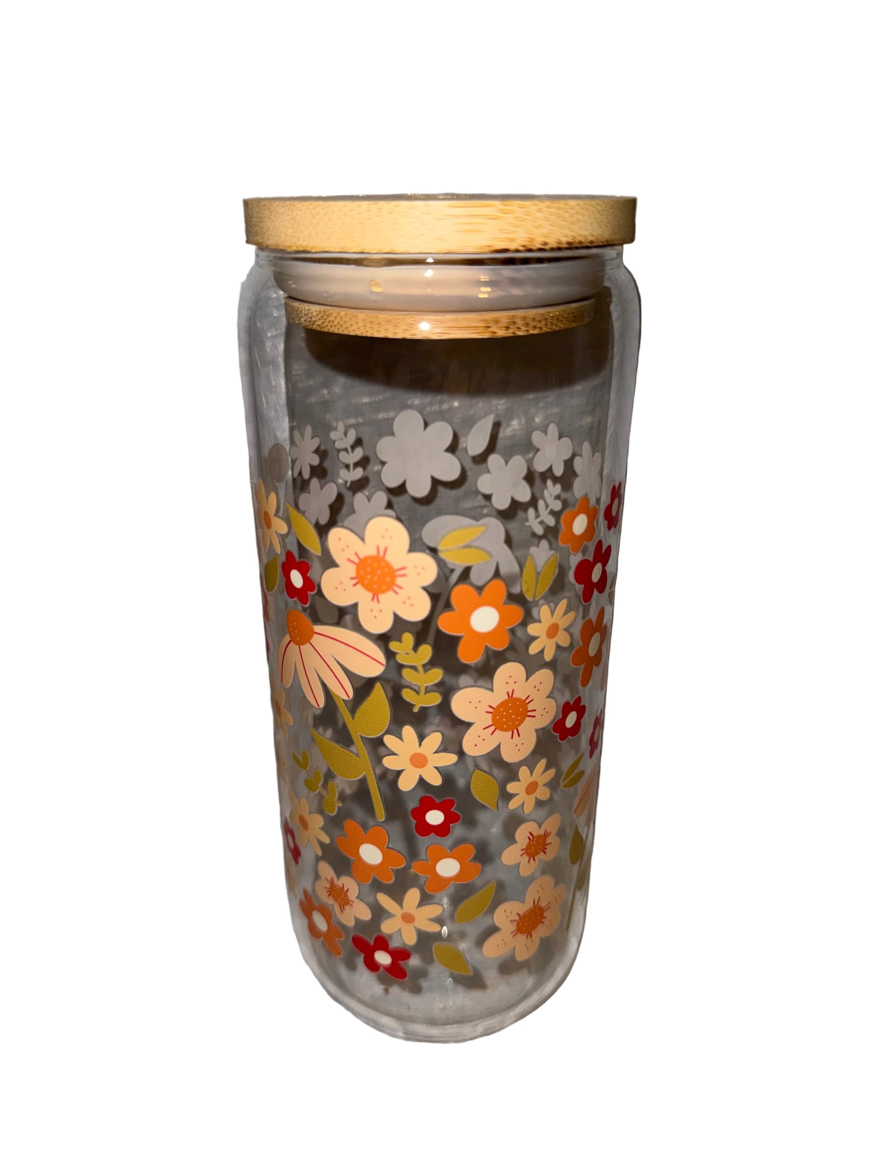 Orange Florals 20 0z. Clear hand wash only