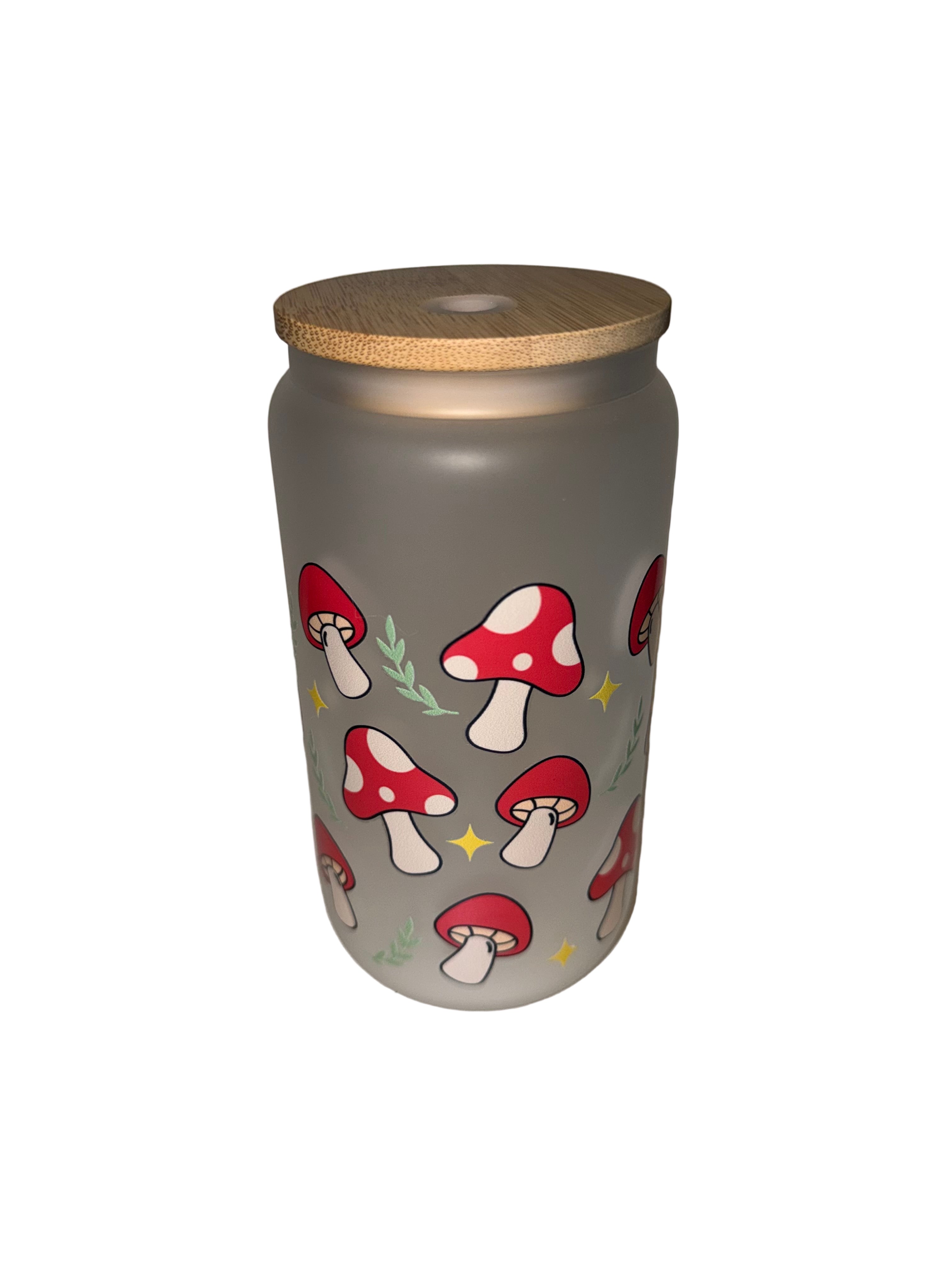 Red Mushrooms 16 oz frosted dishwasher safe