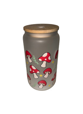 Red Mushrooms 16 oz frosted dishwasher safe