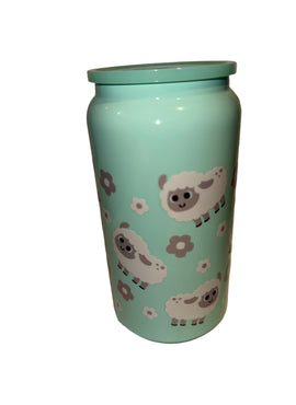 Cute Green Lambs 16 oz. No Sweat Dishwasher Safe