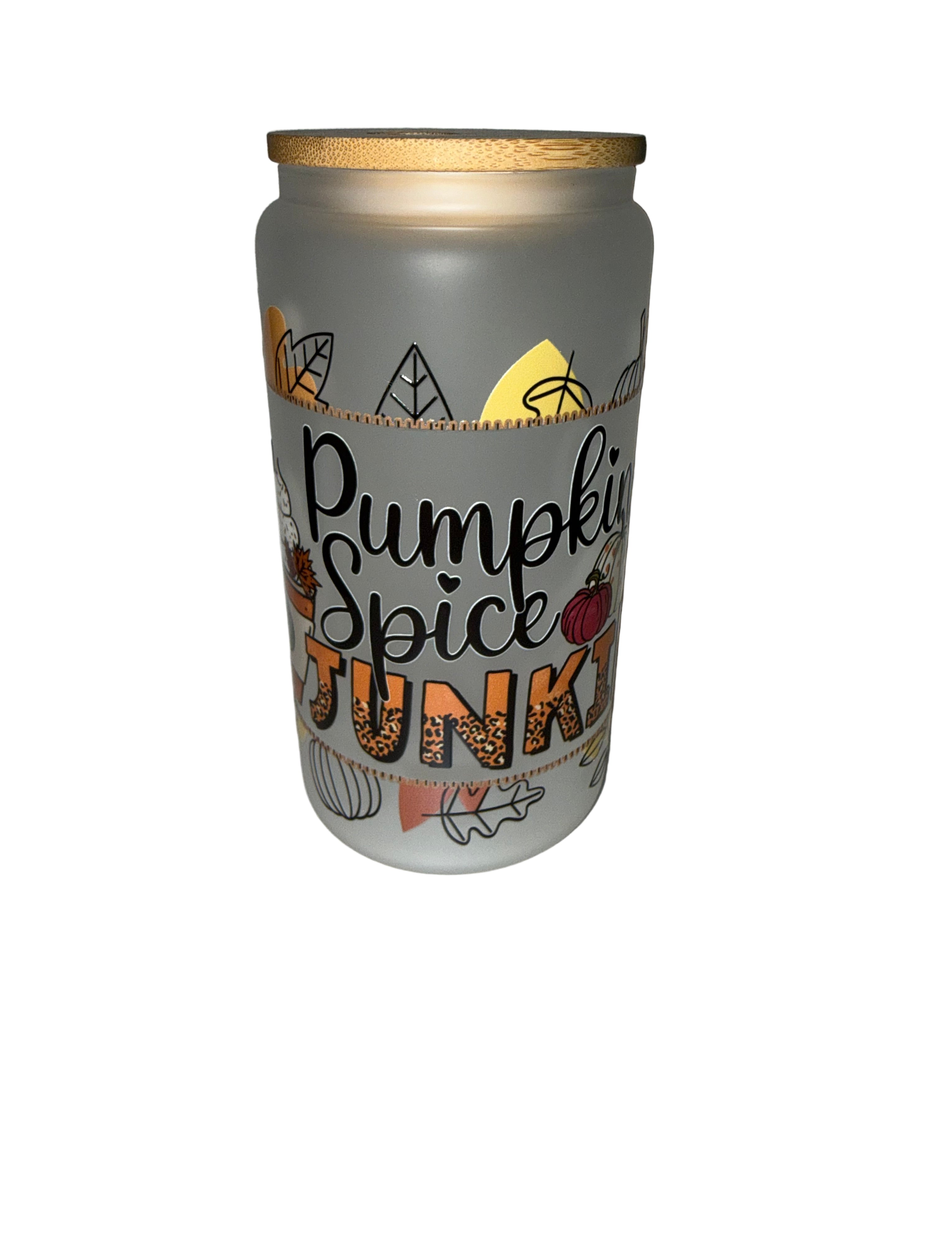 Pumpkin Spice Junkie 16 oz. frosted dishwasher safe - Creative Delights