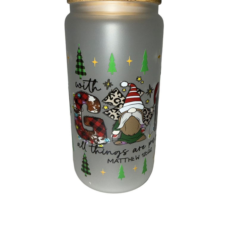 With God Christmas Trees 16 oz. frosted dishwasher safe - Creative Delights