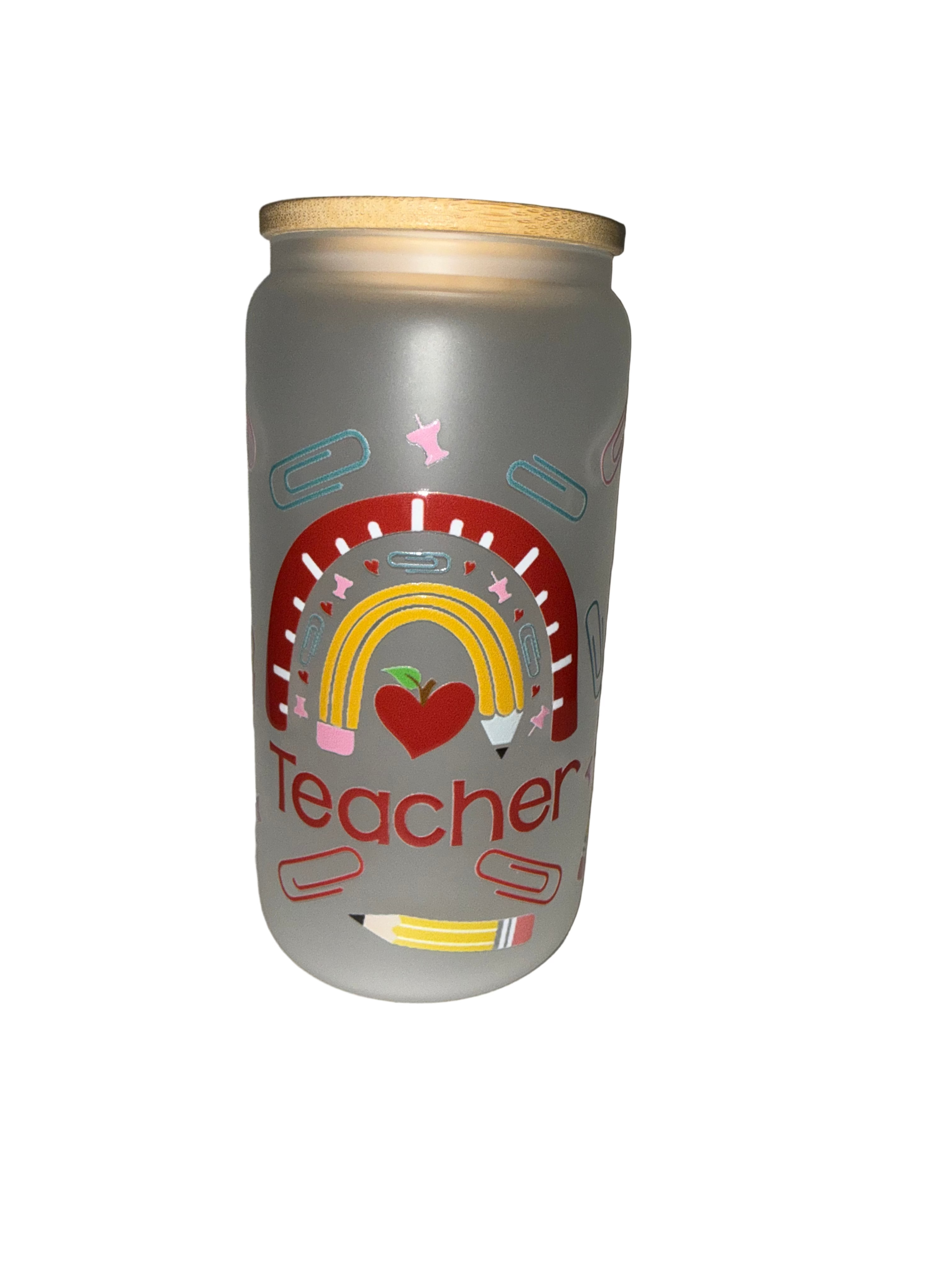 Teacher Fun Rainbow 16 oz. frosted dishwasher safe - Creative Delights