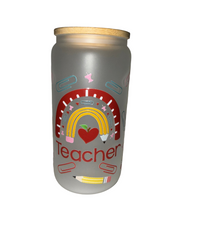Teacher Fun Rainbow 16 oz. frosted dishwasher safe - Creative Delights