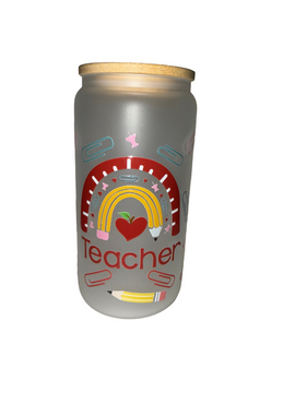 Teacher Fun Rainbow 16 oz. frosted dishwasher safe - Creative Delights